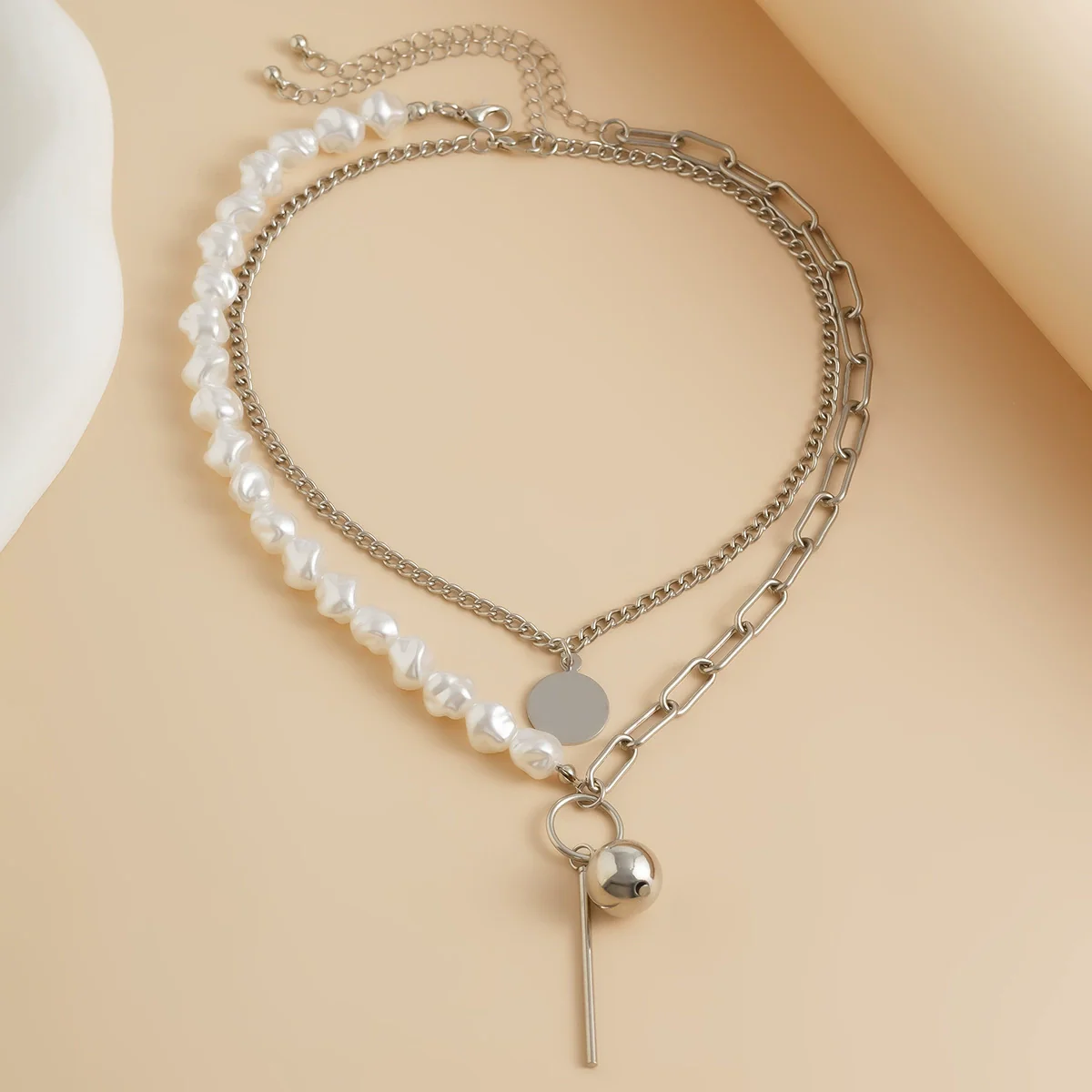 Wholesale Necklace Alloy Geometric Imitation Pearl Multilayer Stacked Electroplating For Women - Image 4