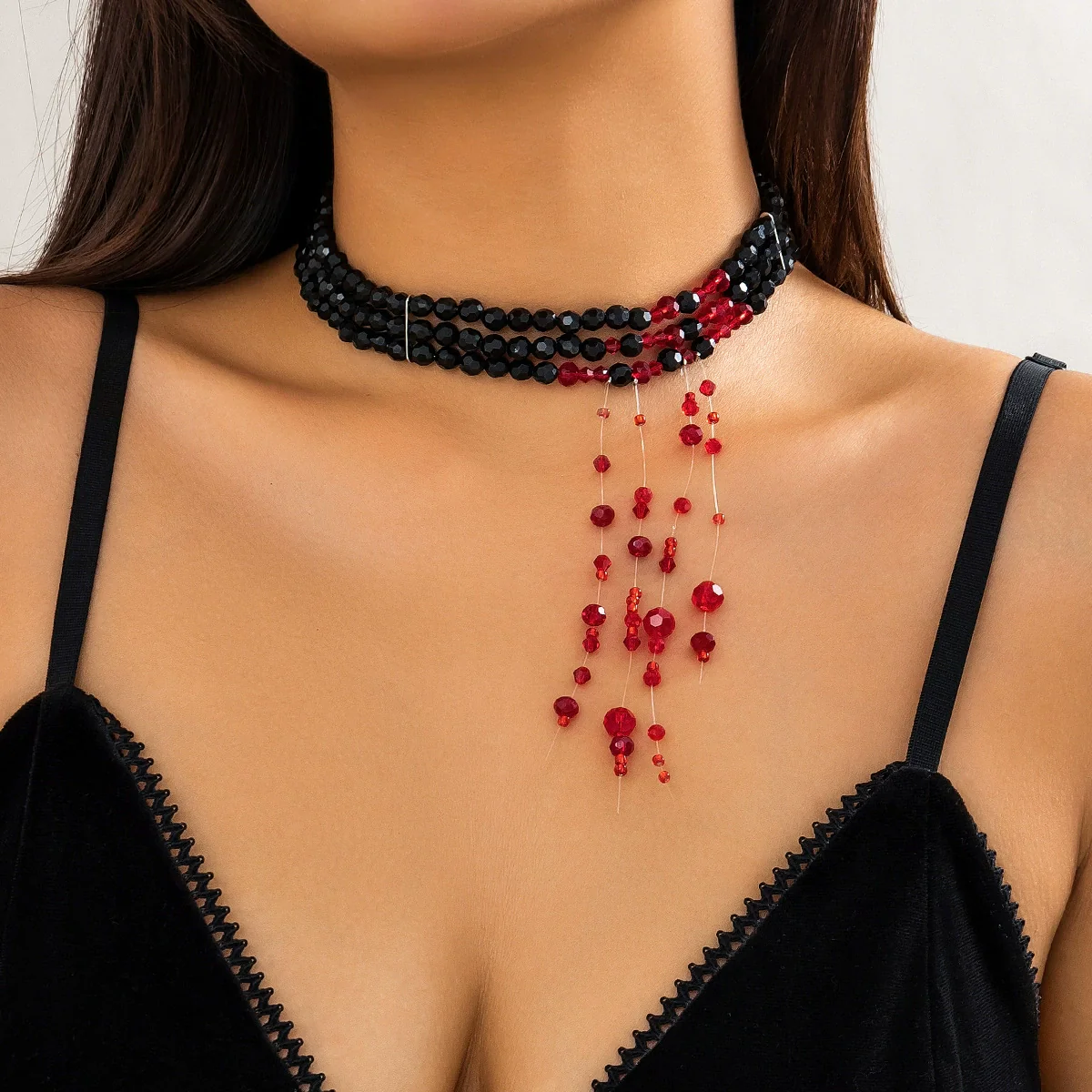 Wholesale Necklace Artificial Crystal Beaded Geometric Blood Drop Tassel Retro Gothic Style For Women - Image 6