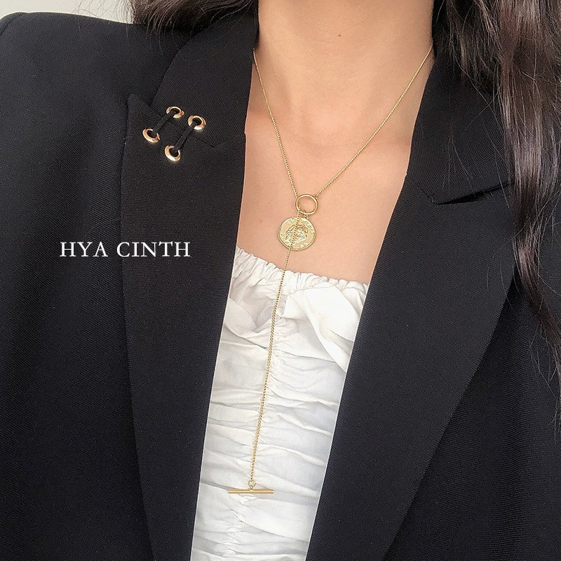 Wholesale Necklace Copper Alloy Geometric Design Electroplated Box Chain Retro Portrait Coin Style - Image 4