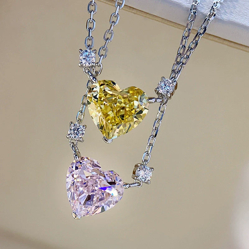 Wholesale Necklace Copper Heart Shape Pink Zircon Pendant Ochain For Women