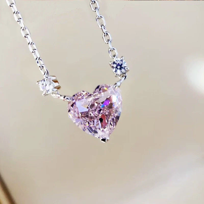 Wholesale Necklace Copper Heart Shape Pink Zircon Pendant Ochain For Women - Image 3