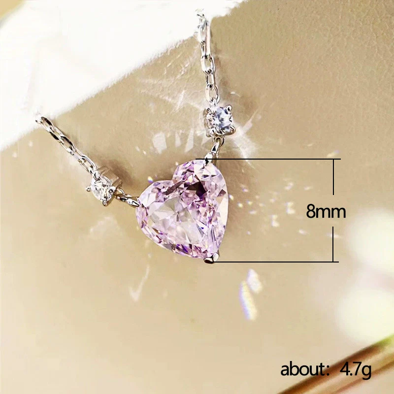 Wholesale Necklace Copper Heart Shape Pink Zircon Pendant Ochain For Women - Image 5