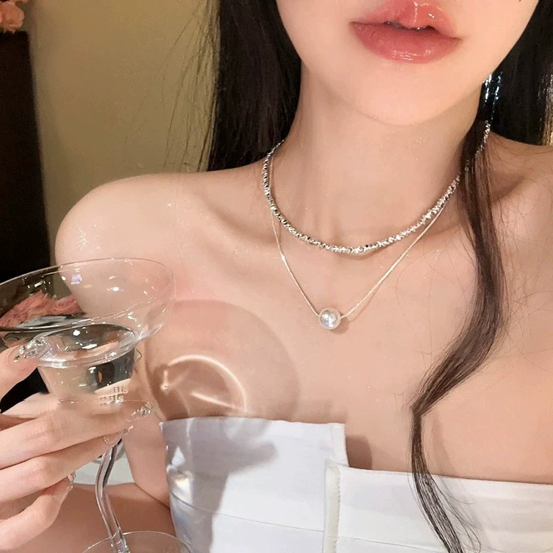 Wholesale Necklace Copper Imitation Pearl Geometric Electroplating Women's Clavicle Chain - Image 4