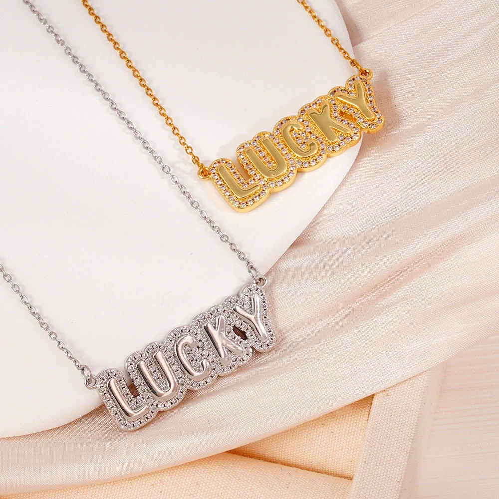 Wholesale Necklace Copper Light Luxury Style English Letter Pendant O Word Chain Mixed Gemstone Setting Electroplating For Women - Image 2