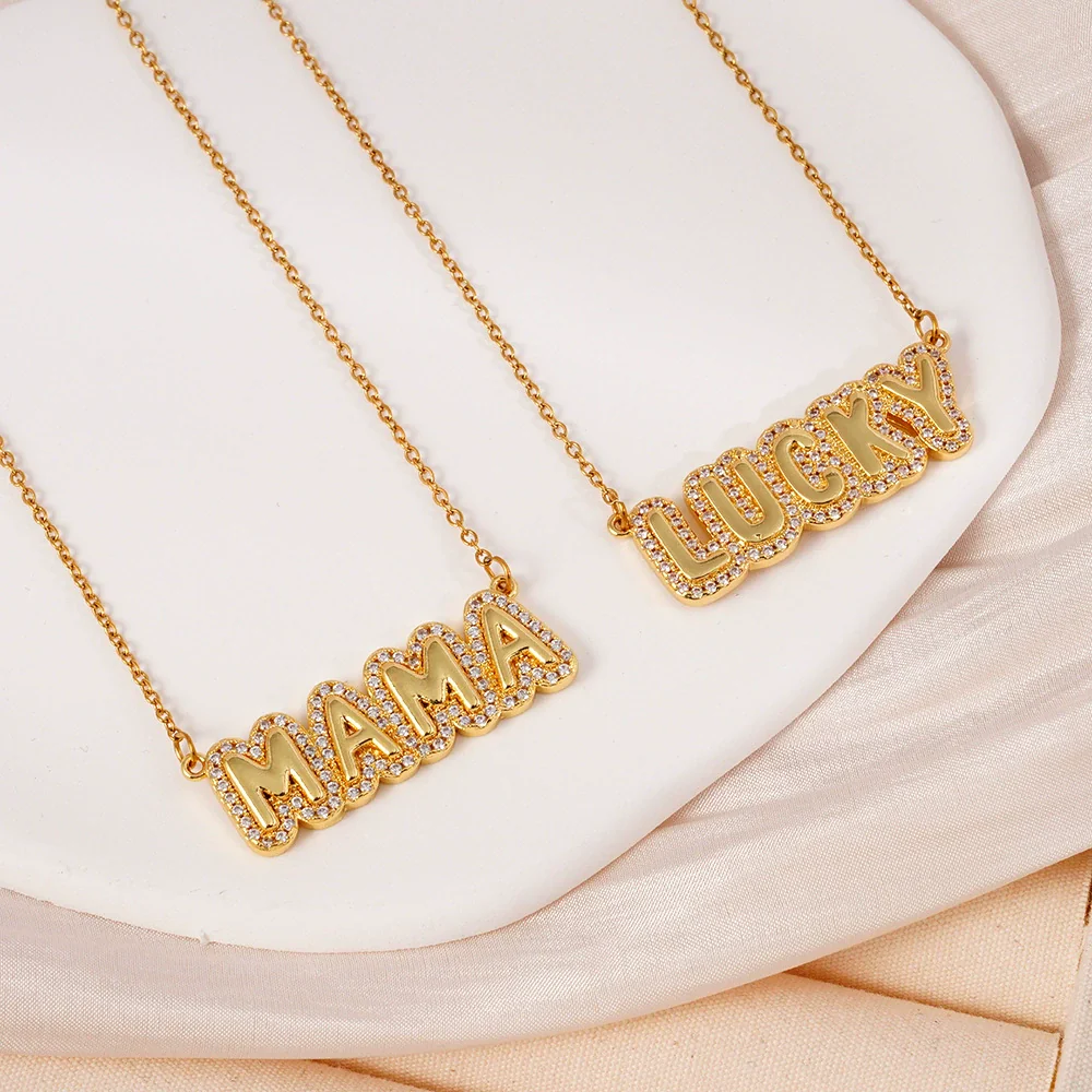 Wholesale Necklace Copper Light Luxury Style English Letter Pendant O Word Chain Mixed Gemstone Setting Electroplating For Women - Image 4