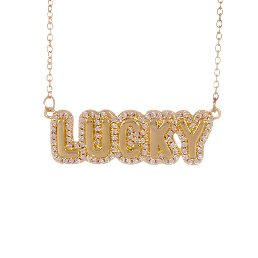 Wholesale Necklace Copper Light Luxury Style English Letter Pendant O Word Chain Mixed Gemstone Setting Electroplating For Women - Image 5