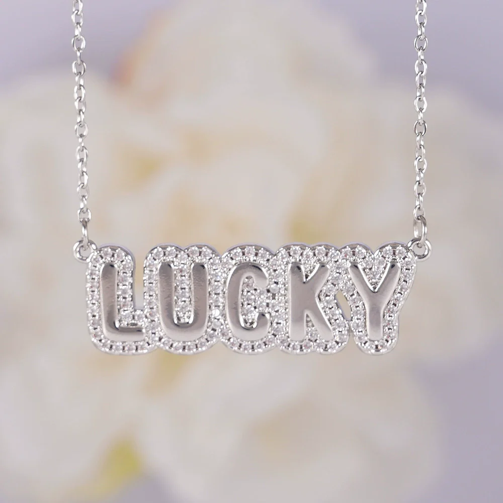 Wholesale Necklace Copper Light Luxury Style English Letter Pendant O Word Chain Mixed Gemstone Setting Electroplating For Women - Image 7