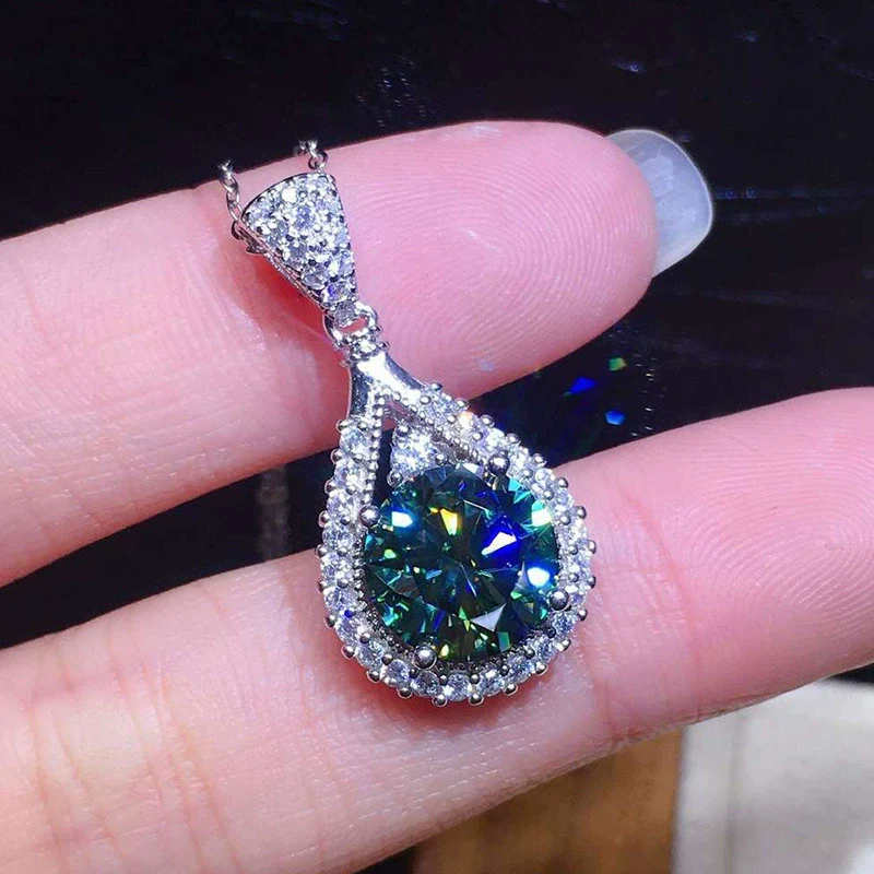 Wholesale Necklace Copper Mixed Gem Inlay Geometric Water Drop Pendant For Women