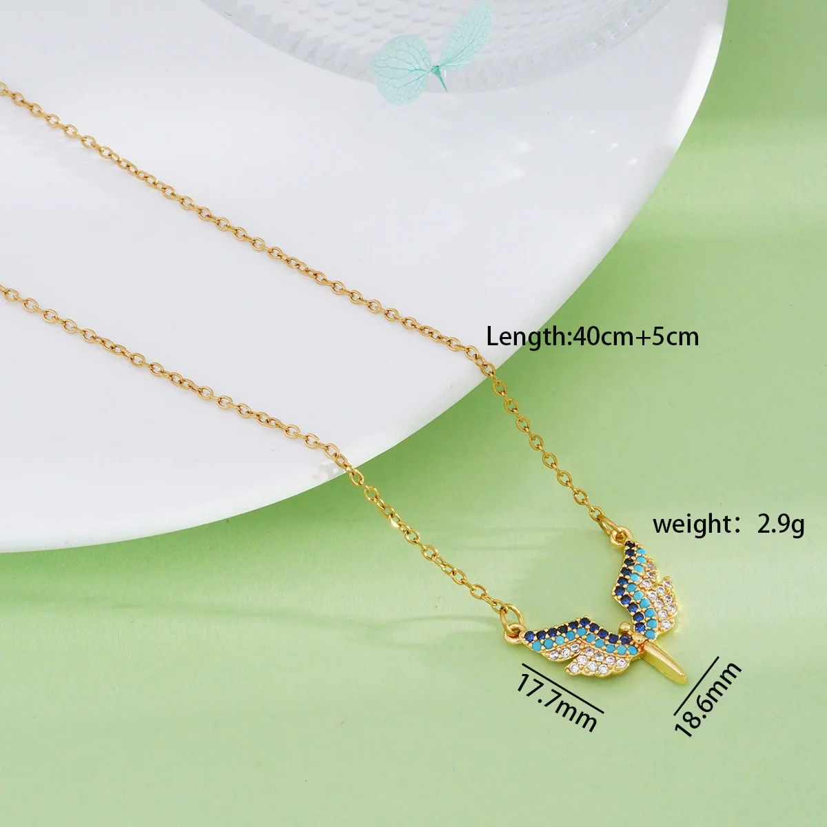 Wholesale Necklace Copper Titanium Steel Geometric Angel Wings Love Creative Light Luxury Electroplating Mixed Gemstone Inlay For Women - Image 6