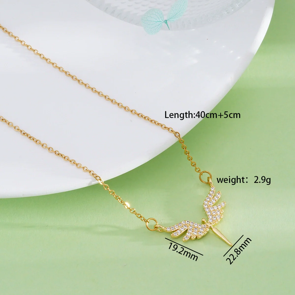 Wholesale Necklace Copper Titanium Steel Geometric Angel Wings Love Creative Light Luxury Electroplating Mixed Gemstone Inlay For Women - Image 8
