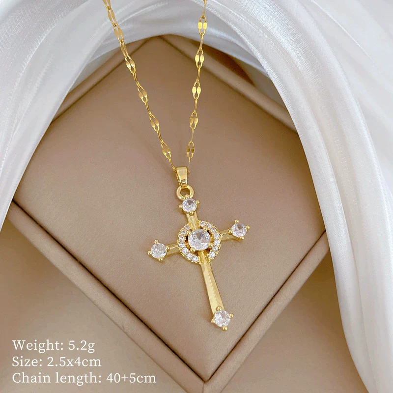 Wholesale Necklace Cross Zircon Light Luxury Gorgeous Diamond Titanium Steel Copper Chain For Female - Image 6