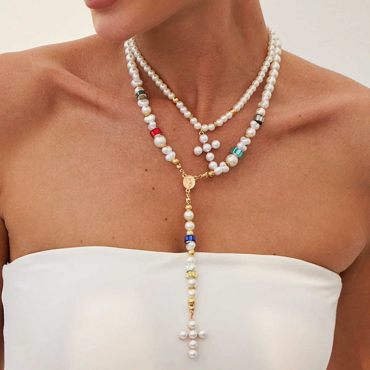 Wholesale Necklace Imitation Pearl Alloy Acrylic Diamond Geometric Electroplated Female Clavicle Chain