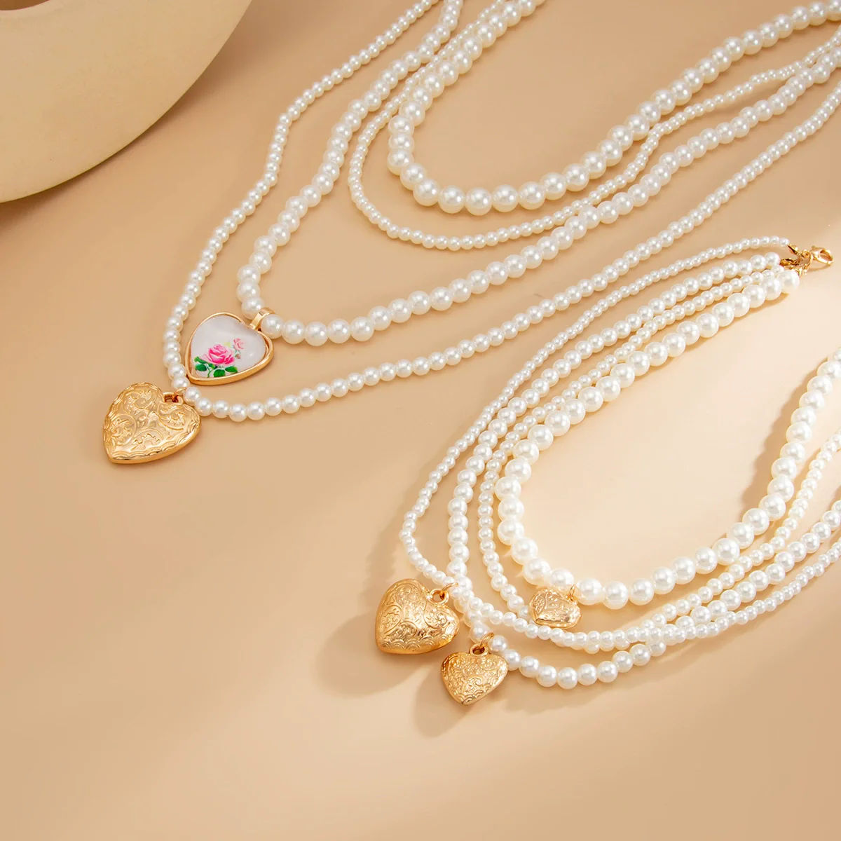 Wholesale Necklace Imitation Pearl Alloy Geometric Handmade Love Pendant - Image 4