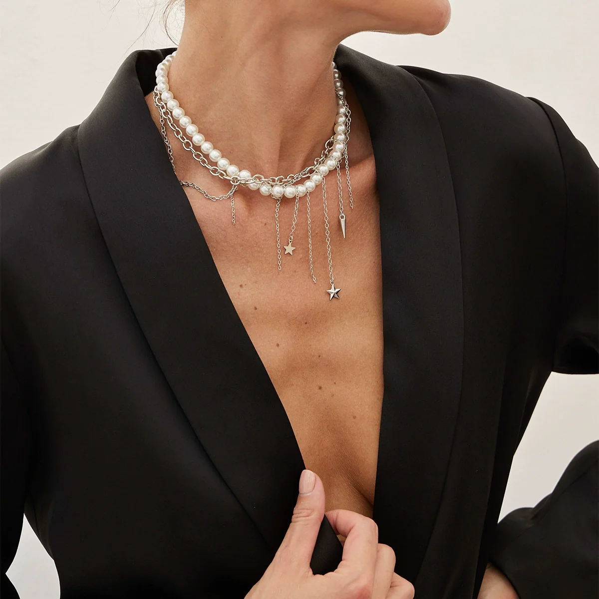 Wholesale Necklace Imitation Pearl Iron Chain Claw Chain Alloy Geometric Style Electroplating Women - Image 10