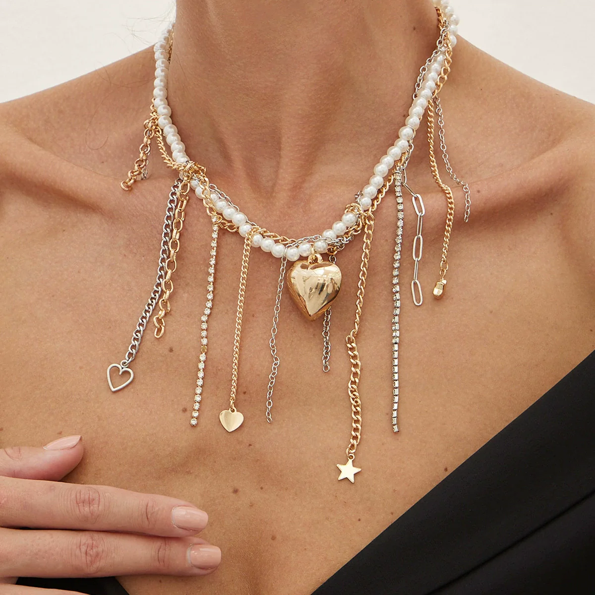 Wholesale Necklace Imitation Pearl Iron Chain Claw Chain Alloy Geometric Style Electroplating Women - Image 2