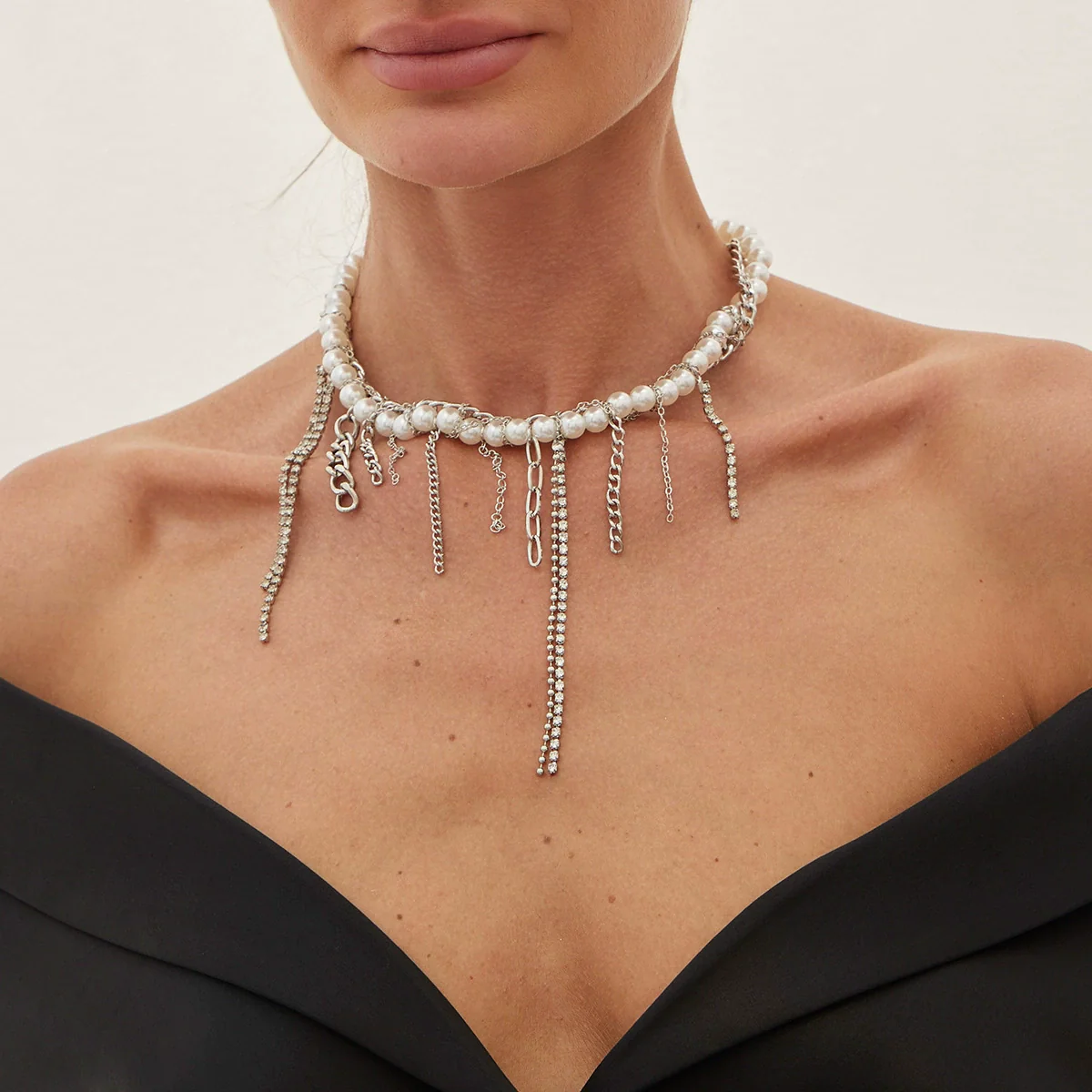 Wholesale Necklace Imitation Pearl Iron Chain Claw Chain Alloy Geometric Style Electroplating Women - Image 4