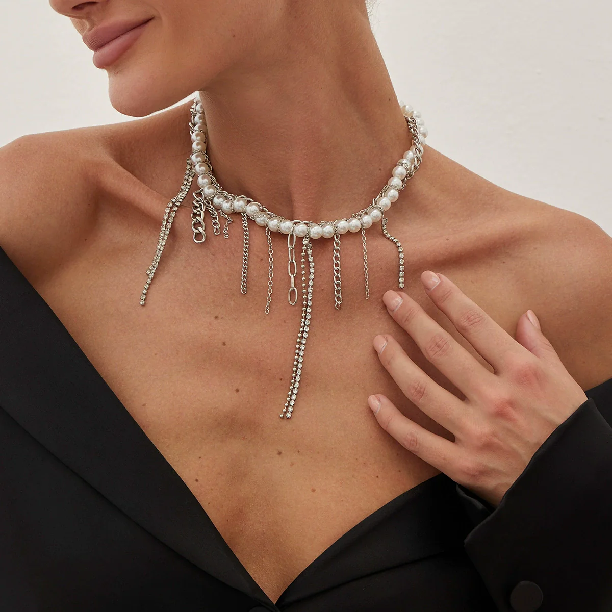 Wholesale Necklace Imitation Pearl Iron Chain Claw Chain Alloy Geometric Style Electroplating Women - Image 6