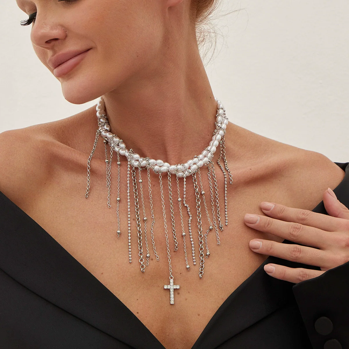 Wholesale Necklace Imitation Pearl Iron Chain Claw Chain Alloy Geometric Style Electroplating Women - Image 7