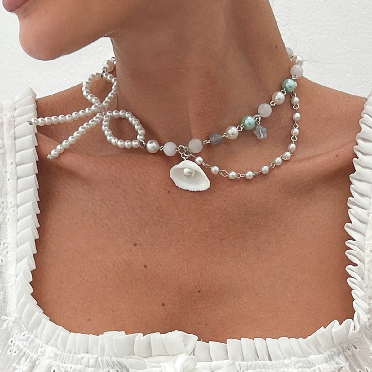 Wholesale Necklace Imitation Pearl Shell Agate Beads Acrylic Handmade Animal Zodiac Star Geometric Style For Women