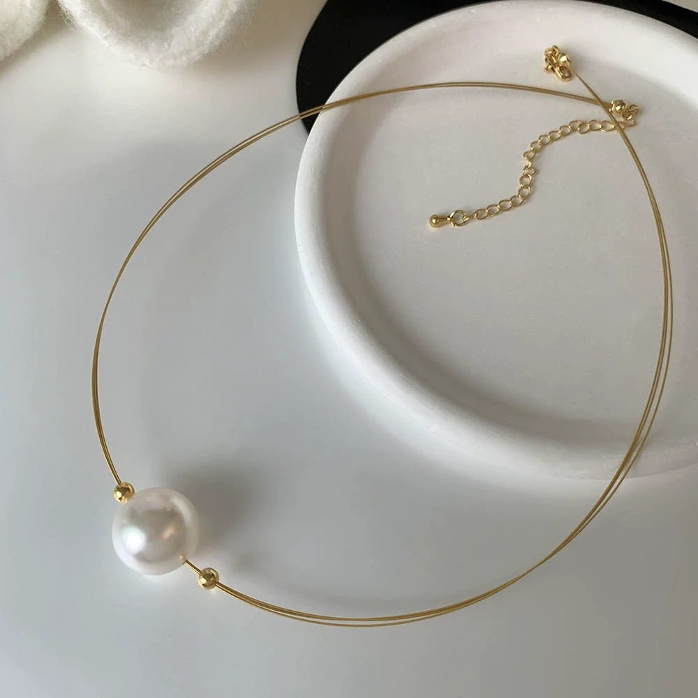 Wholesale Necklace Mixed Material Pearl Geometric Style Electroplating Women's