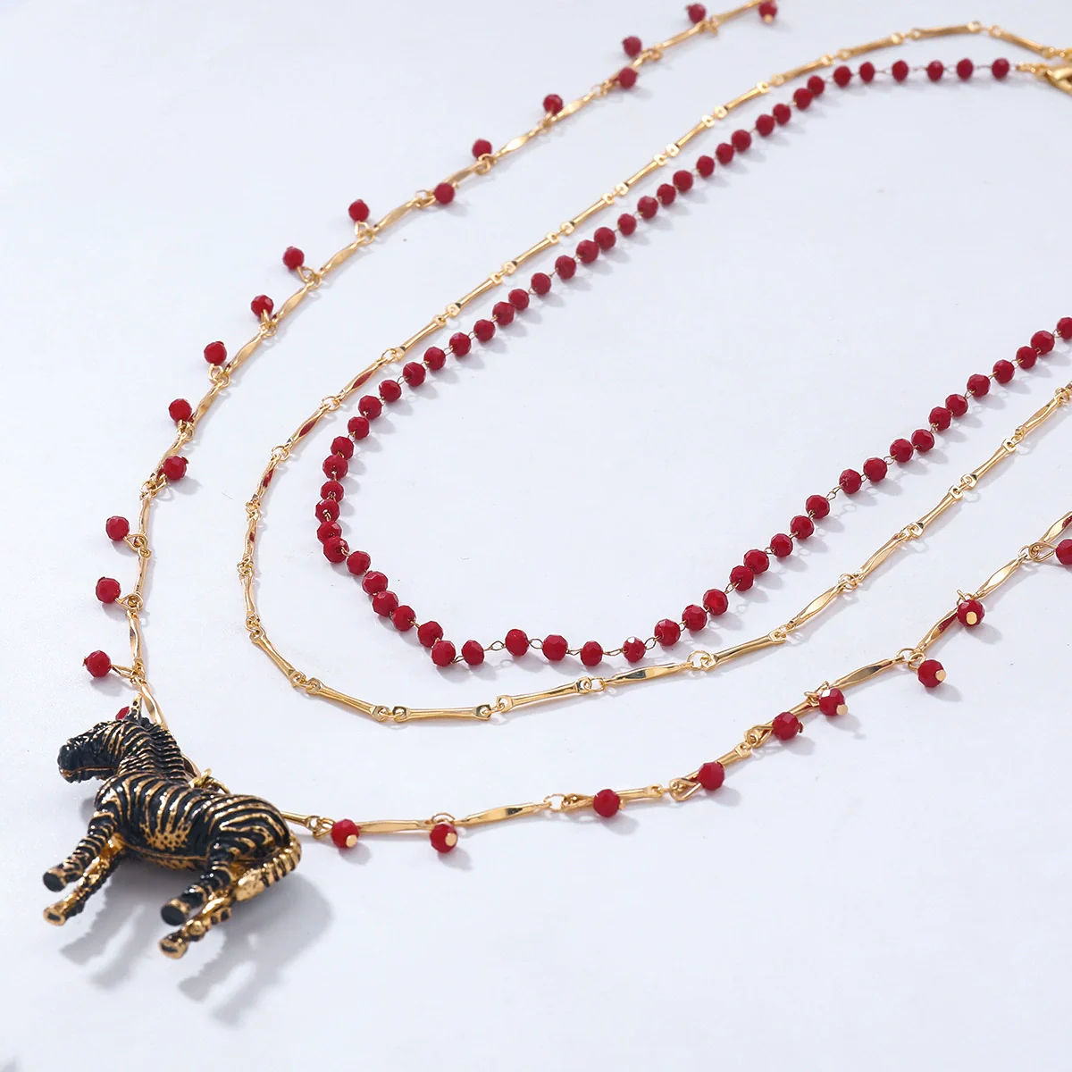 Wholesale Necklace Multilayer Handmade Beaded Chain Animal Zebra Pendant Zinc Alloy Electroplating - Image 3