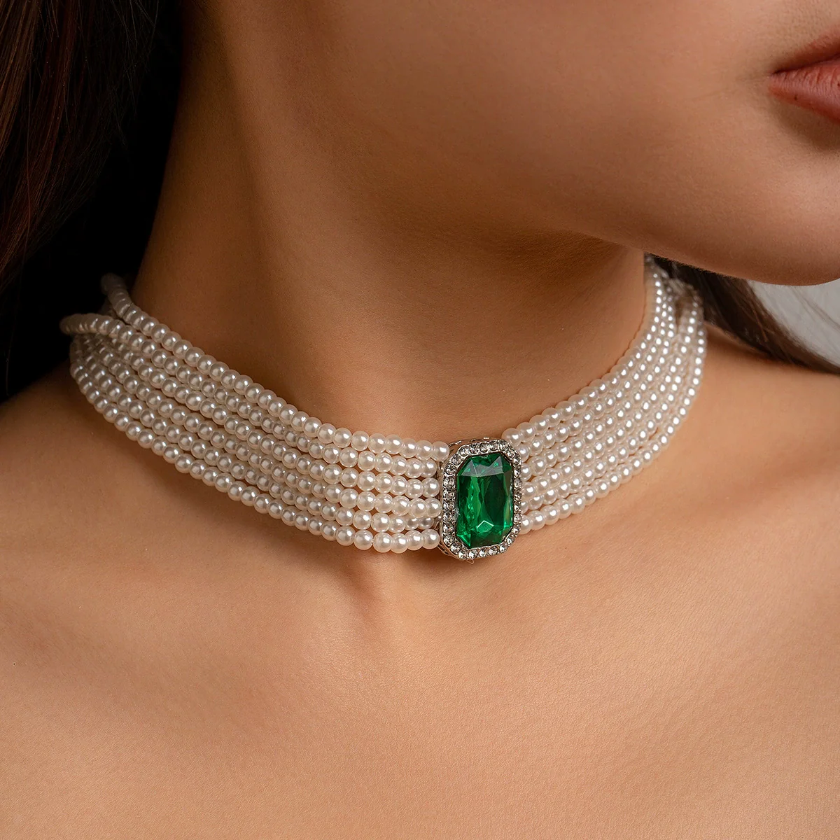 Wholesale Necklace Multilayer Imitation Pearl Ball Chain Alloy Pendant Geometric Style French Retro