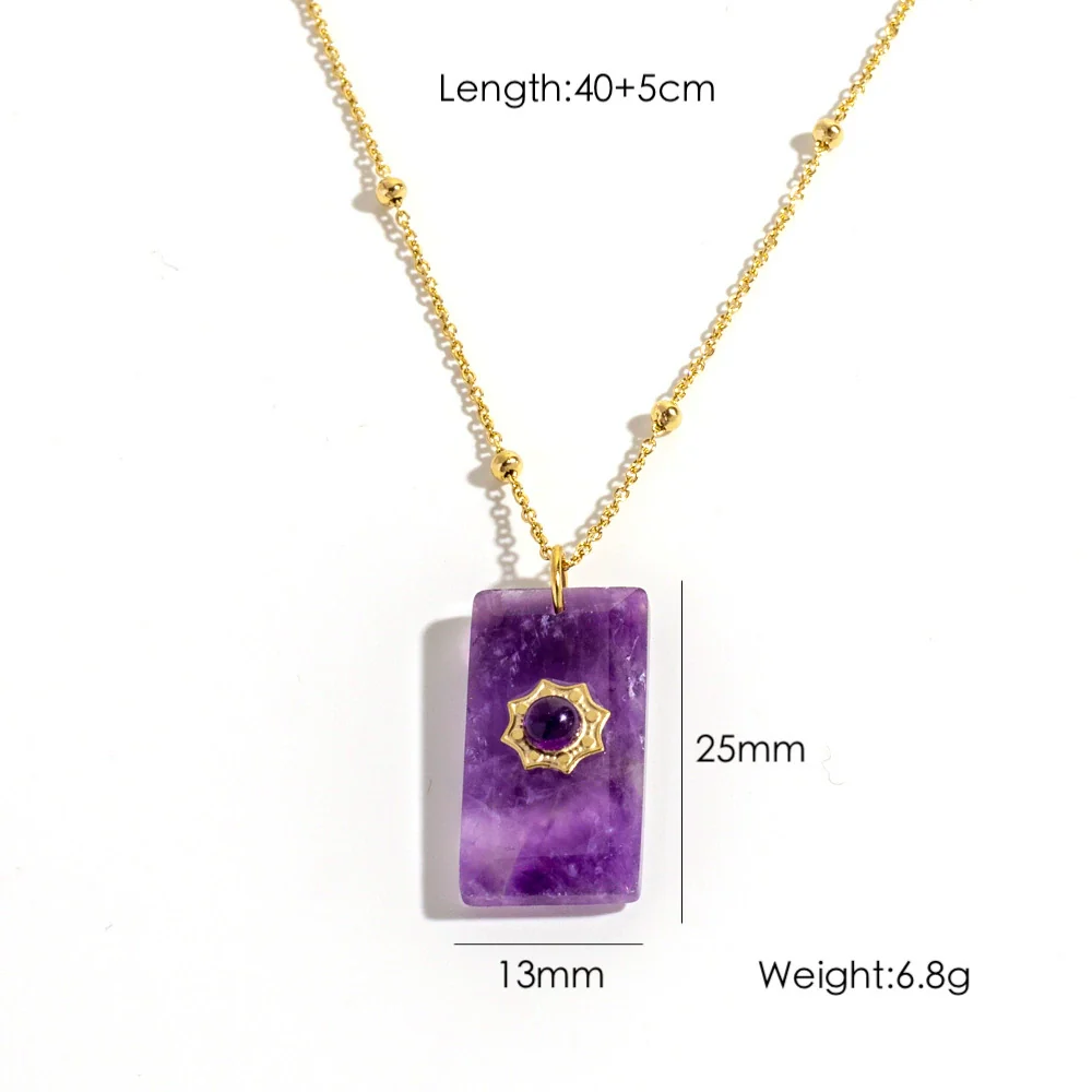 Wholesale Necklace Natural Stone Geometric Pattern Stainless Steel Set With Gems Pendant - Image 5