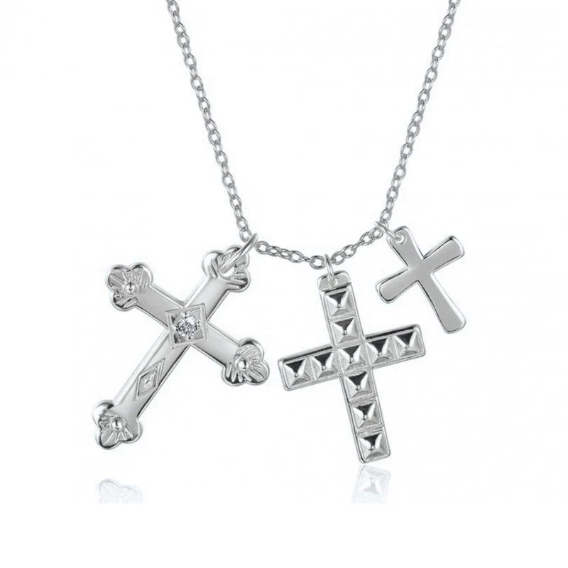 Wholesale Necklace S925 Silver Copper Geometric Cross Multilayer Hiphop Retro Electroplated - Image 2