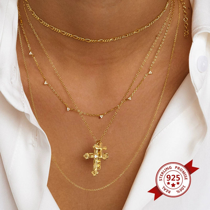 Wholesale Necklace S925 Silver Copper Geometric Cross Multilayer Hiphop Retro Electroplated - Image 3