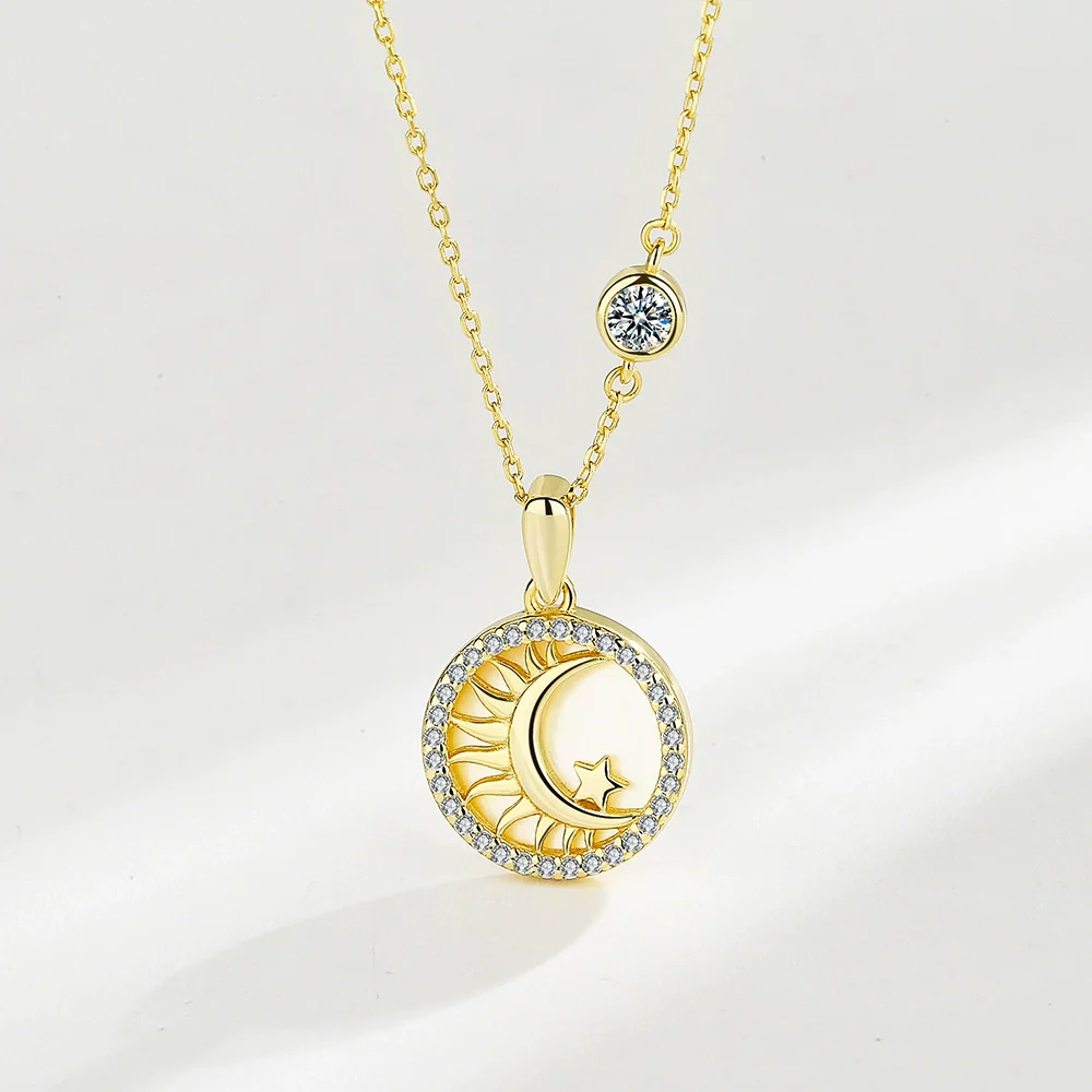 Wholesale Necklace S925 Sterling Silver Geometric Star Moon Pendant Clavicle Chain For Women - Image 7