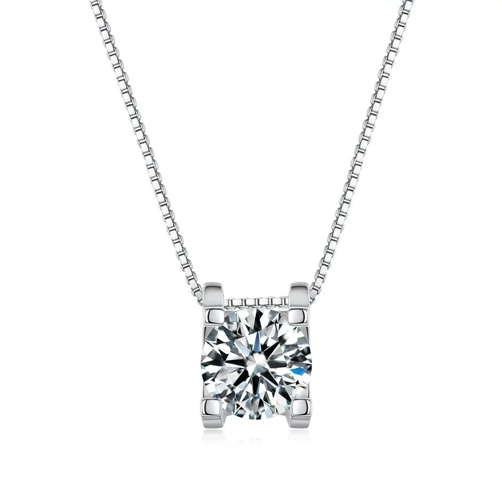 Wholesale Necklace S925 Sterling Silver Moissanite Cow Head Rhombus Pendant Box Chain Natural Style - Image 5