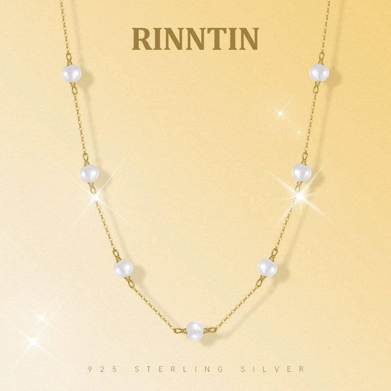 Wholesale Necklace S925 Sterling Silver Natural Freshwater Pearl Geometric Electroplated Simple Style
