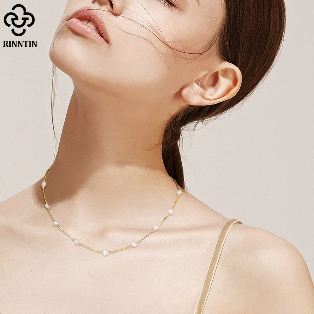 Wholesale Necklace S925 Sterling Silver Natural Freshwater Pearl Geometric Electroplated Simple Style - Image 2