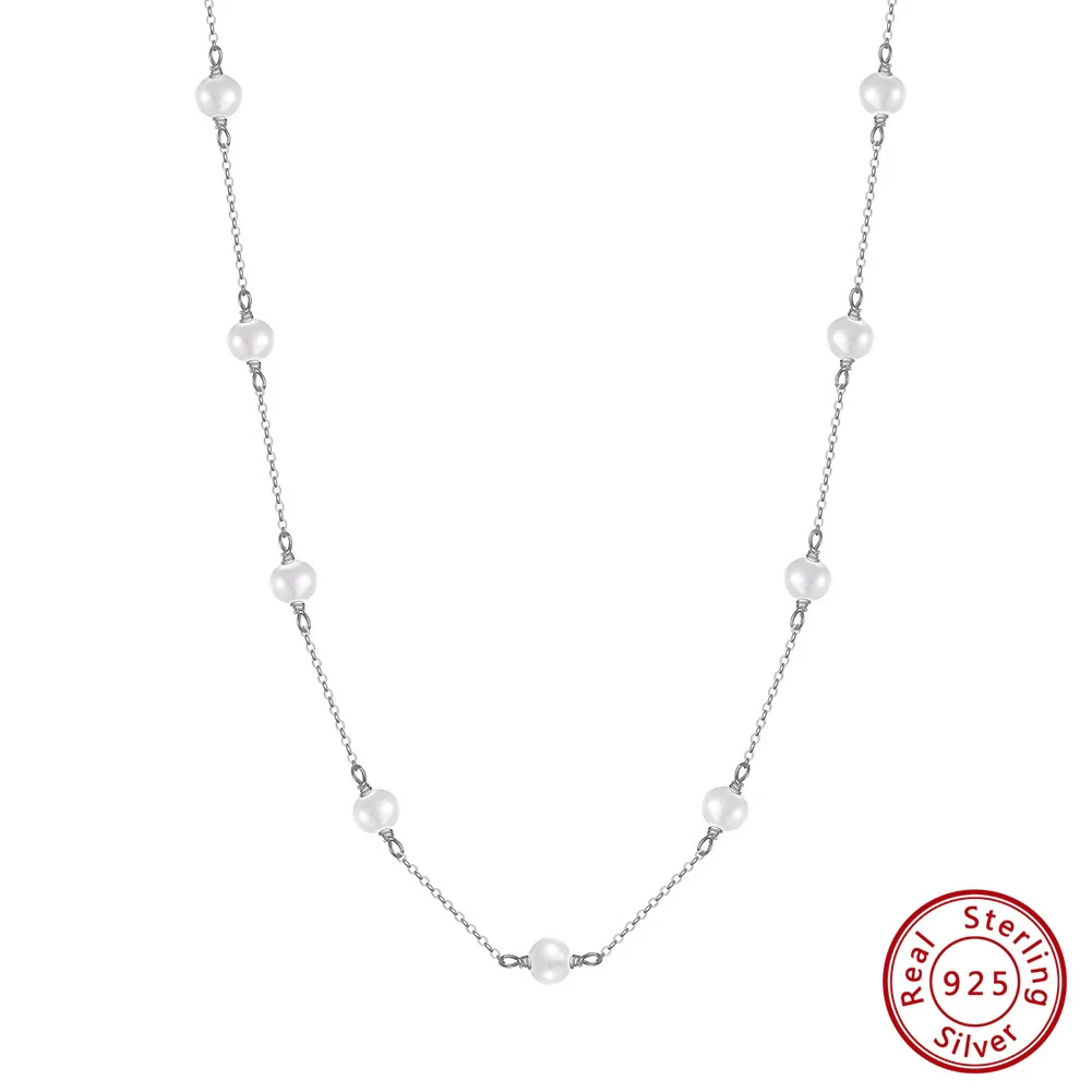 Wholesale Necklace S925 Sterling Silver Natural Freshwater Pearl Geometric Electroplated Simple Style - Image 4