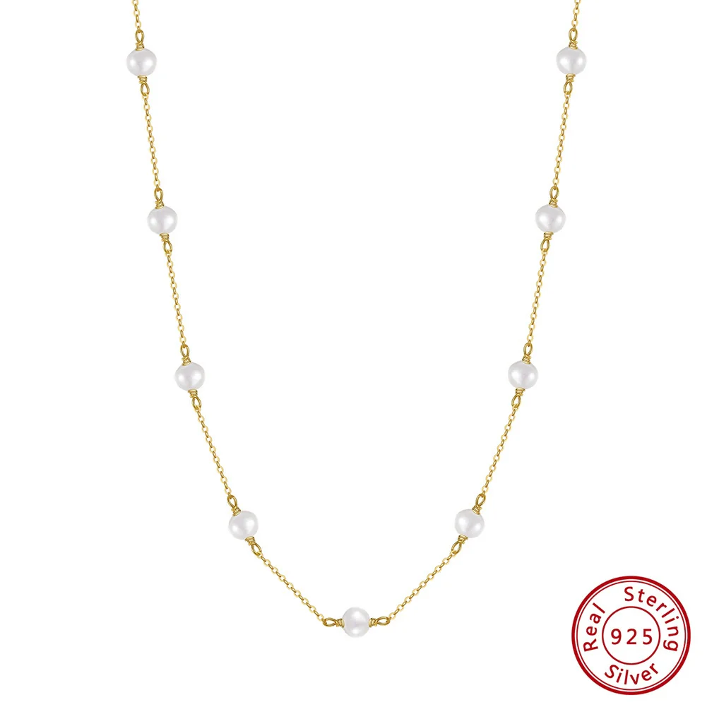 Wholesale Necklace S925 Sterling Silver Natural Freshwater Pearl Geometric Electroplated Simple Style - Image 5