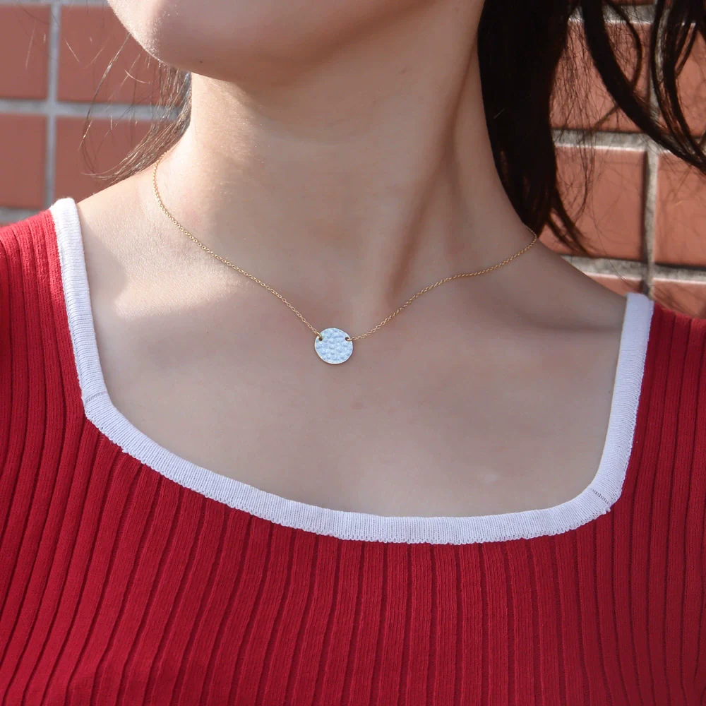Wholesale Necklace S925 Sterling Silver Vintage Hammer Print Coin Geometric Cross Chain - Image 4
