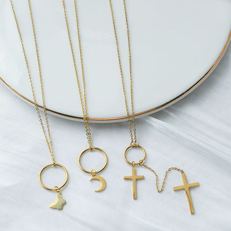 Wholesale Necklace Stainless Steel 14K Gold Plated Geometric Animal Zodiac Pendant O Chain Minimalist Style For Women - Image 2
