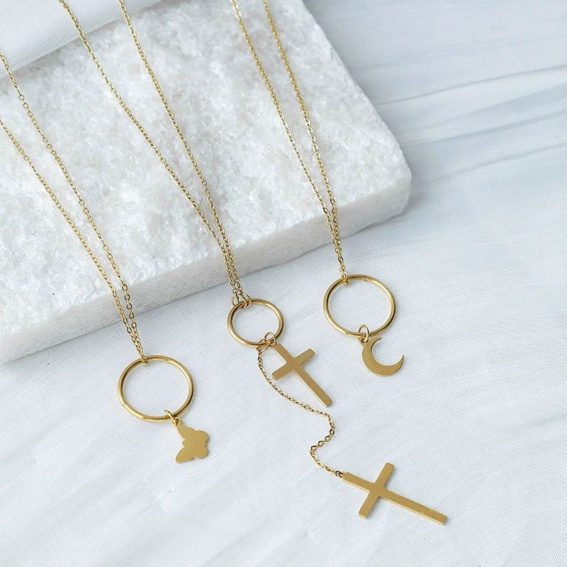 Wholesale Necklace Stainless Steel 14K Gold Plated Geometric Animal Zodiac Pendant O Chain Minimalist Style For Women - Image 3
