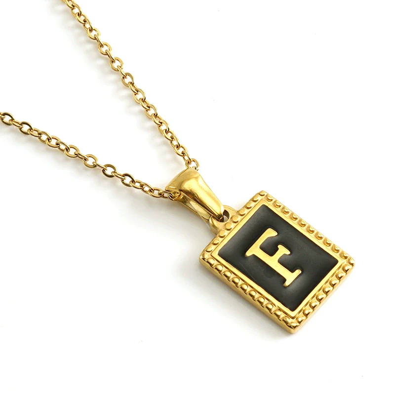 Wholesale Necklace 316L Stainless Steel 18K Gold Plated Letter Square Pendant For Women - Image 11