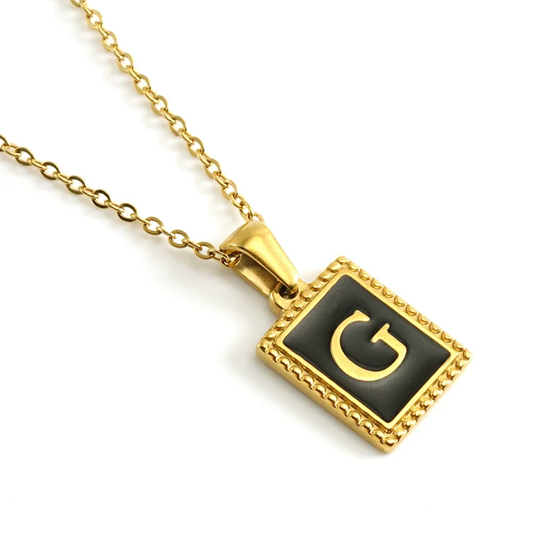 Wholesale Necklace 316L Stainless Steel 18K Gold Plated Letter Square Pendant For Women - Image 12