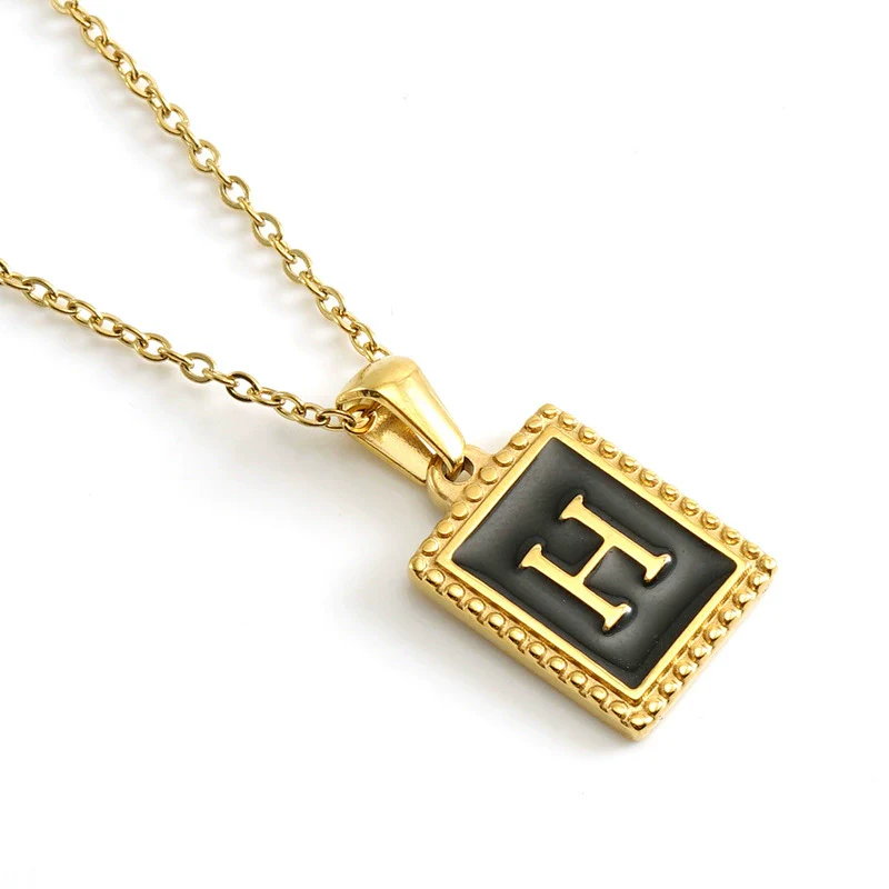 Wholesale Necklace 316L Stainless Steel 18K Gold Plated Letter Square Pendant For Women - Image 13