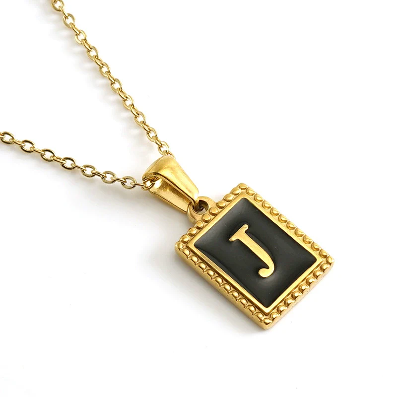 Wholesale Necklace 316L Stainless Steel 18K Gold Plated Letter Square Pendant For Women - Image 15