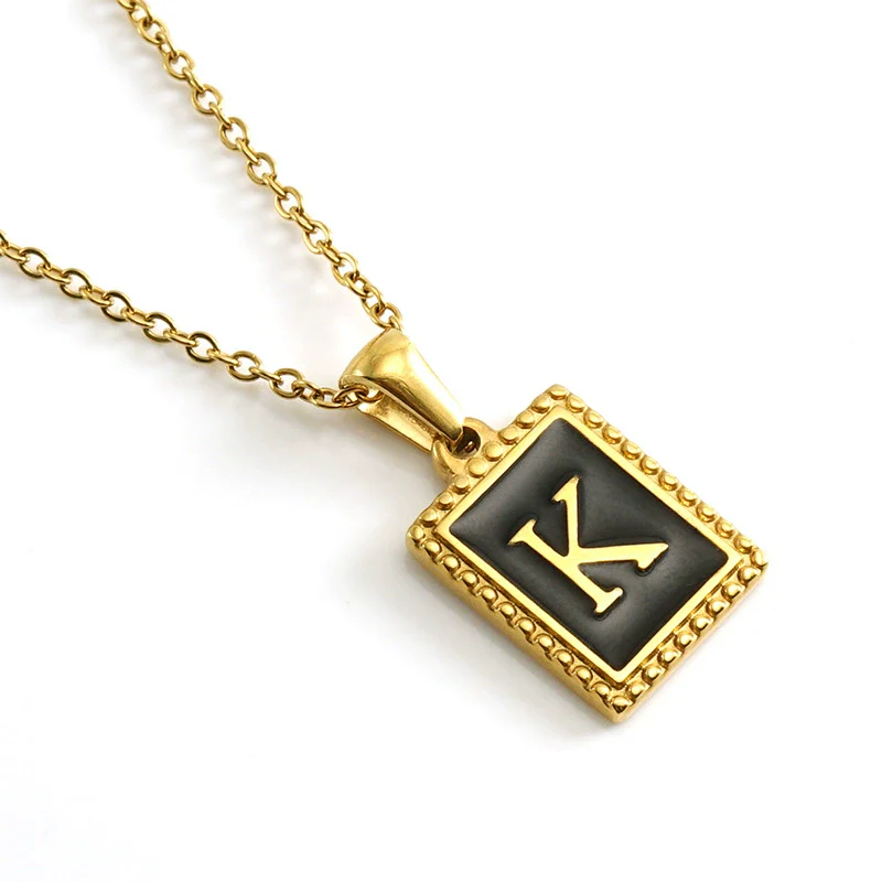 Wholesale Necklace 316L Stainless Steel 18K Gold Plated Letter Square Pendant For Women - Image 16