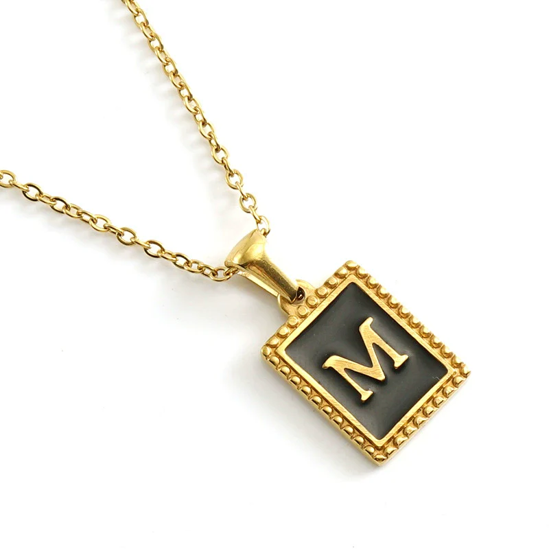 Wholesale Necklace 316L Stainless Steel 18K Gold Plated Letter Square Pendant For Women - Image 18