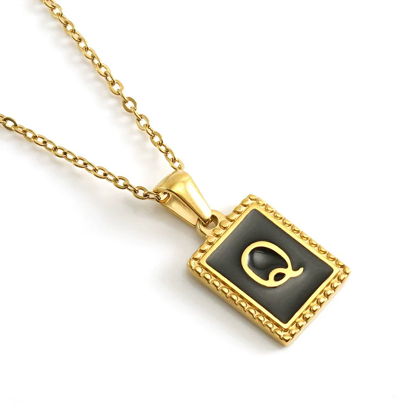 Wholesale Necklace 316L Stainless Steel 18K Gold Plated Letter Square Pendant For Women - Image 22