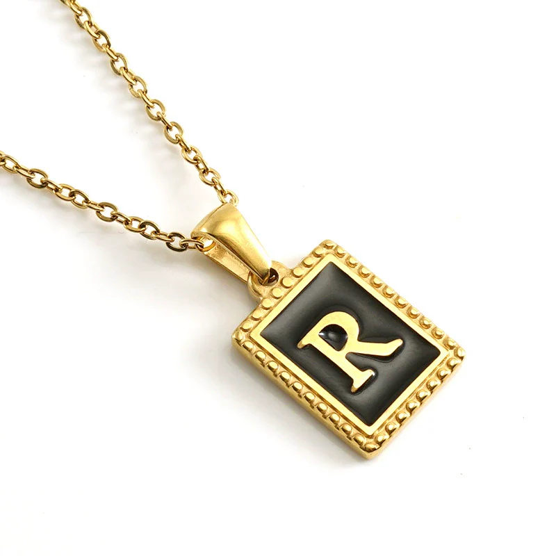 Wholesale Necklace 316L Stainless Steel 18K Gold Plated Letter Square Pendant For Women - Image 23