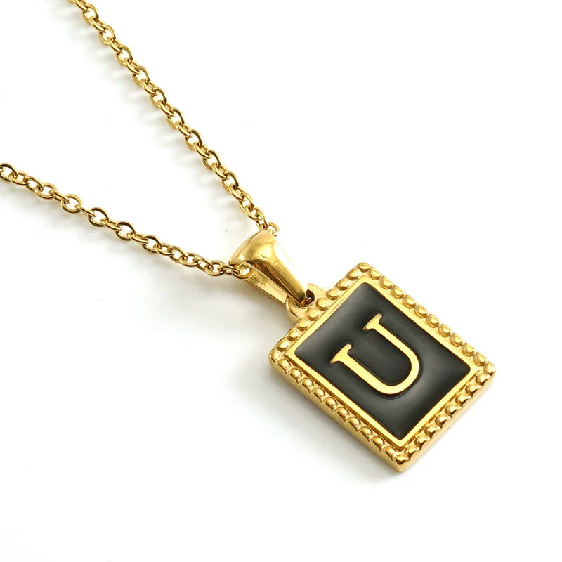 Wholesale Necklace 316L Stainless Steel 18K Gold Plated Letter Square Pendant For Women - Image 26