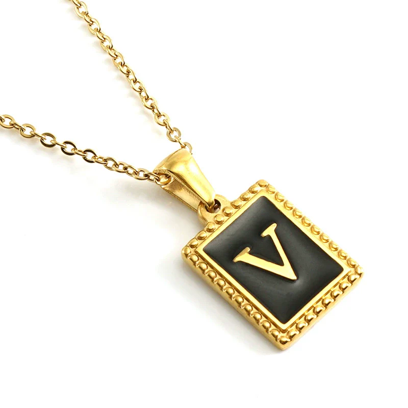 Wholesale Necklace 316L Stainless Steel 18K Gold Plated Letter Square Pendant For Women - Image 27