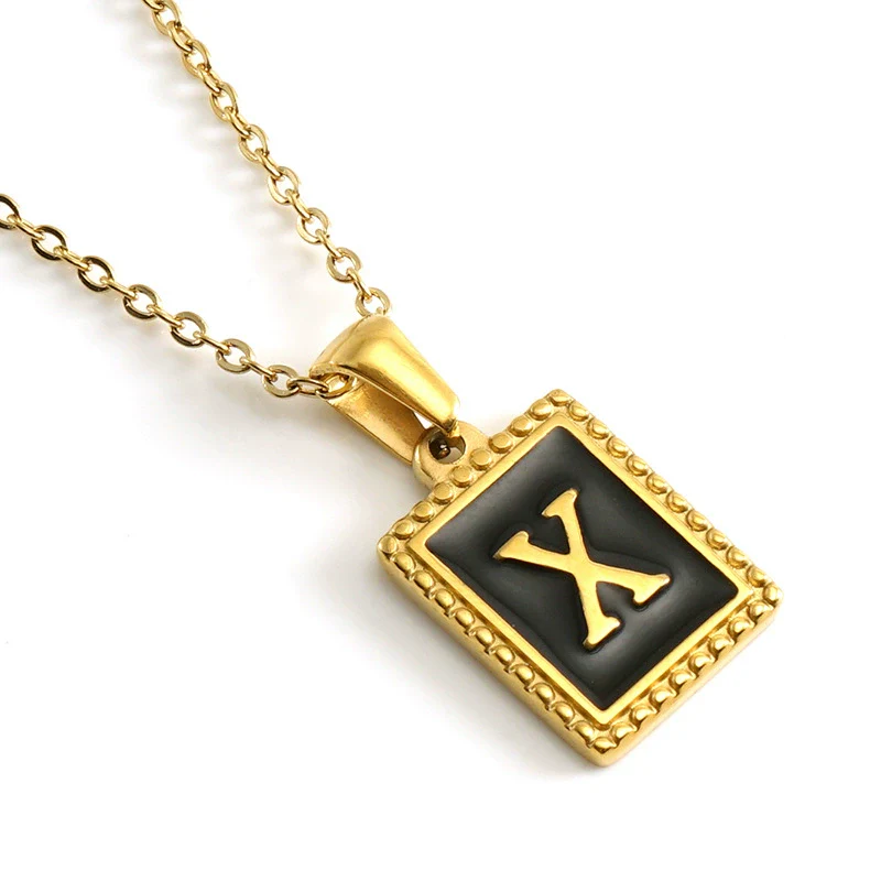 Wholesale Necklace 316L Stainless Steel 18K Gold Plated Letter Square Pendant For Women - Image 29