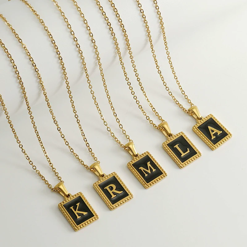Wholesale Necklace 316L Stainless Steel 18K Gold Plated Letter Square Pendant For Women - Image 3